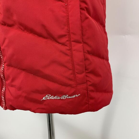 Eddie Bauer Vest Women XS Extra Small Red Grey Faux Fur Lined Down Full Zip - Picture 5 of 15
